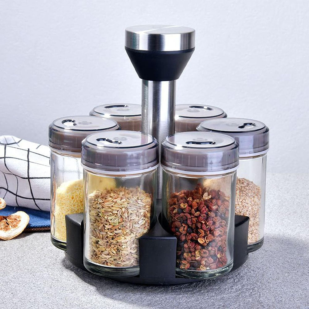 6 Jar Revolving Spice Rack Organizer Spices And Seasonings Sets With R