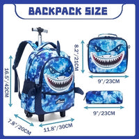 (NET) Meetbelify Shark Kids Rolling Backpack 3 Pcs