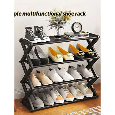 4Layers Simple X-Shaped Multi-Layer Dustproof Shoe Rack, DIY Assembly Shoe Cabinet, Multi-Purpose Storage Rack, Dormitory Shoe Rack / 81479/ YH8809-4