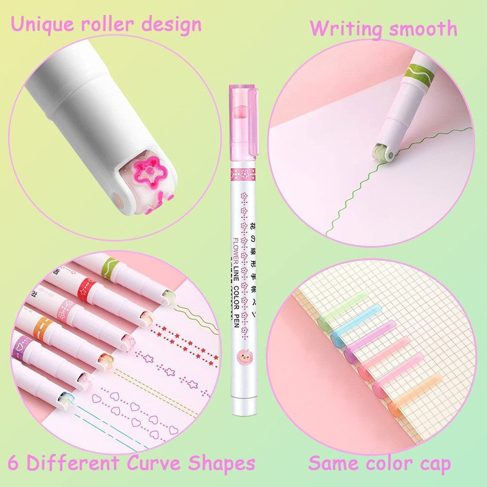 6 Pcs Curve Highlighter Pen Set / 355158