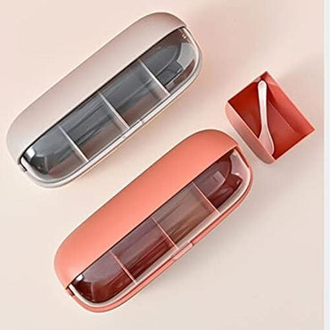 Spice Bottle Four Compartment Condiment Spice Box,with Spoons,Suitable for Kitchen