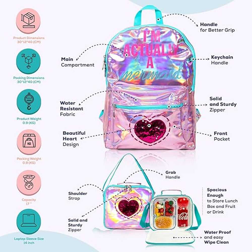 (NET) Mermaid Love School Bag Set Of 3 pcs