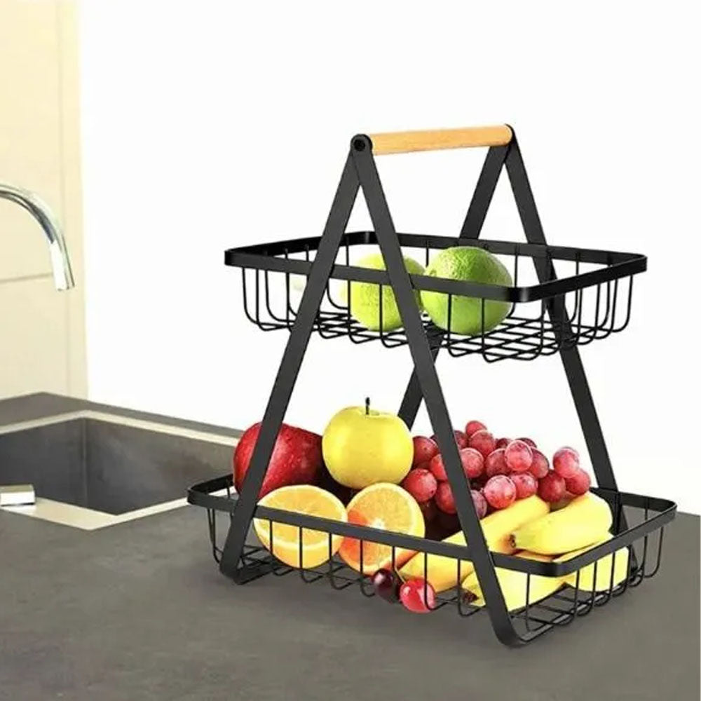 (Net) 2-Tier Countertop Fruit Basket Storage, Kitchen Spice Rack Fruit Basket, Black / 133696 / DZ3369