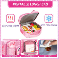 (NET) Cat Shaped Lunch Bag With Bottle Holder Crossbody Lunch Box With 3 Compartments