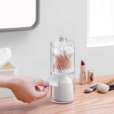 ( net) Cylinder Transparent Two-Layer Cosmetics Container Storage Box Case For Nail Polish Cotton Swab
