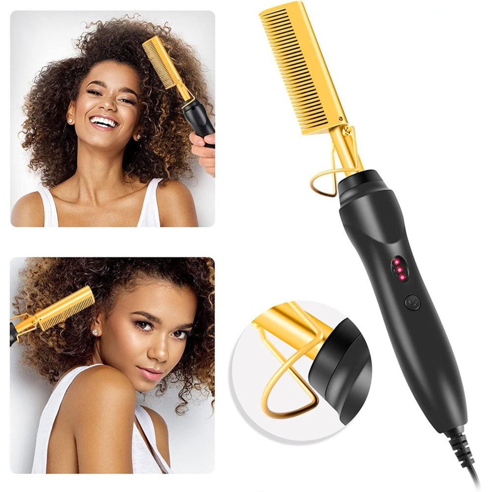 Press Comb for Women, Portable Travel Comb DIY Styler Brush Press Straightening Quick Heating Anti-Scald Copper
