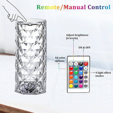 Led Rose Crystal Table Lamp 16 Colors Changing Rgb Touch Lamp Usb Romantic Led Rose Dia mond Desk Lamps For Bedroom Living