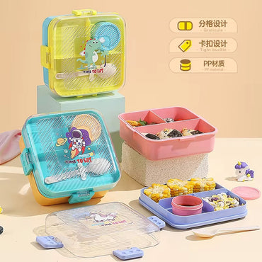 3 Compartments Reusable Plastic Bento Kids cute Lunch Box