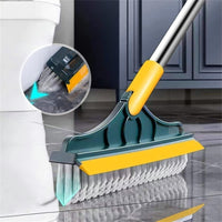 (Net) 2 in 1 Cleaning Floor Scrub Brush Floor Brush Scrubber with Long Handle Grout Brush Scrape V-Shape Stiff Bristles Cleaning Brush with Squeegee 120° Rotating Tile Brush for Bathroom Kitchen