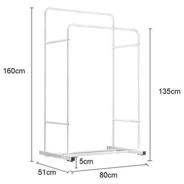 (Net) Double Pole Hanger, TIM roller clothes rack, double-layer clothes rack, clothes hanger with 2-layer metal rack, modern heavy-duty porch clothes rack and shoe stool storage rack with side rails / TM0062