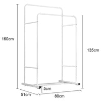 (Net) Double Pole Hanger, TIM roller clothes rack, double-layer clothes rack, clothes hanger with 2-layer metal rack, modern heavy-duty porch clothes rack and shoe stool storage rack with side rails / TM0062