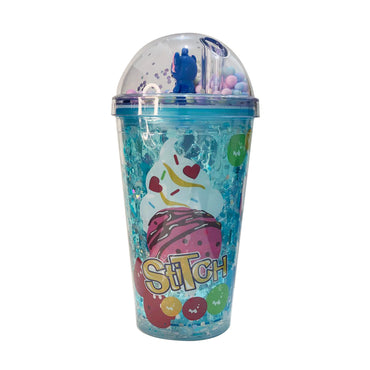 (NET) Stitch Plastic Cup With Straw 450 ML