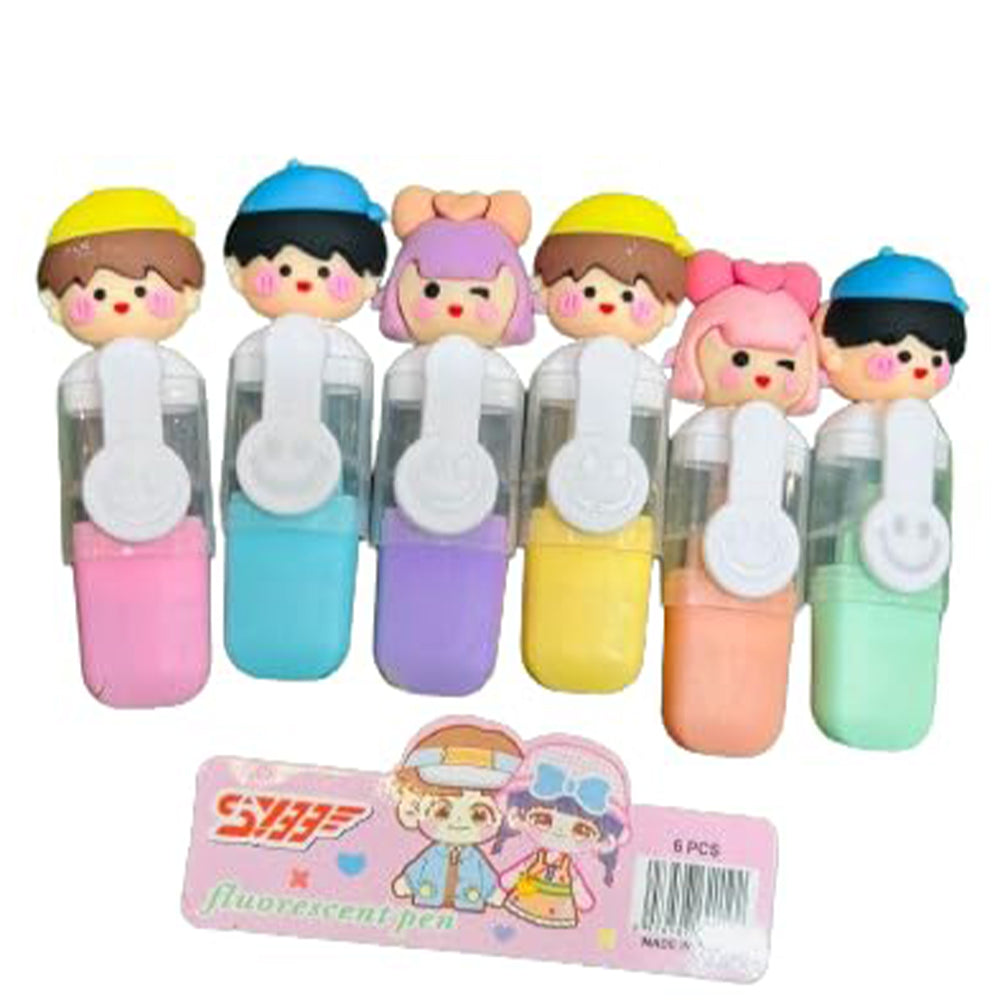 Cute Doll Highlighter Pen Pack Of 6 Pcs / SY-709-12