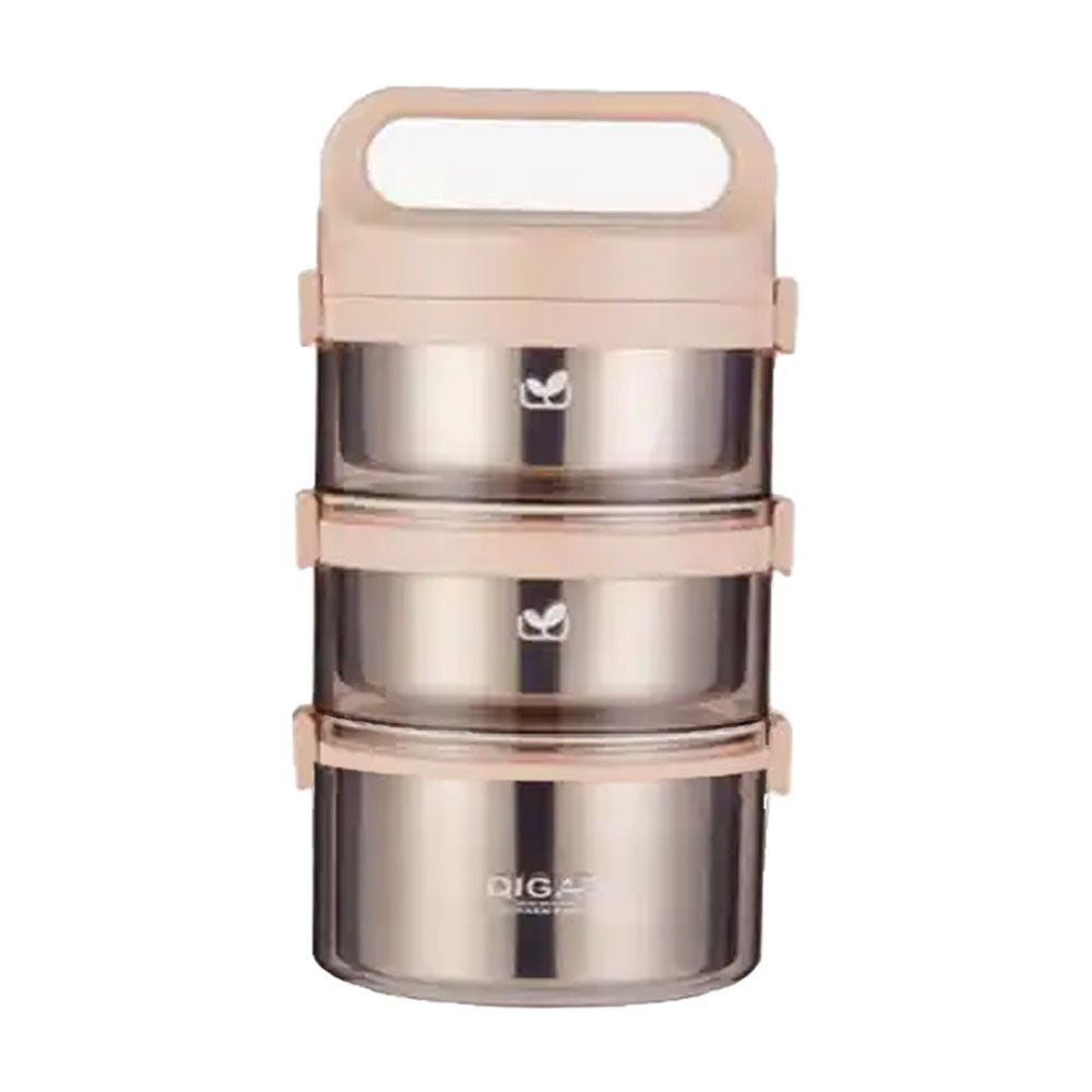 (NET)  Stainless Steel 3-Layer Lunch Box - 2.2L
