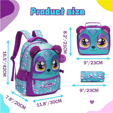 (NET) Purple Cat Backpack With Lunch Box & Pencil Case