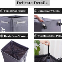 (net) Rolling Laundry Basket Large Laundry Hamper on Wheels Collapsible Dirty Clothes Hamper with Drawstring Mesh Cover Corner Clothes Storage Basket Laundry Bin with Handle ( Grey )