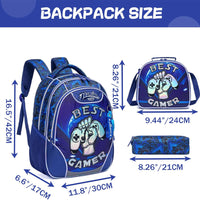 (NET) Blue Game Backpack For Girls Set Of 3 Pcs