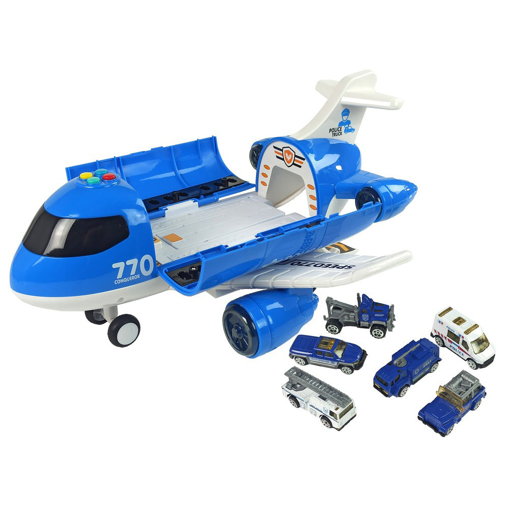 (NET) Blue Transport Plane Police With A String Cars Sound