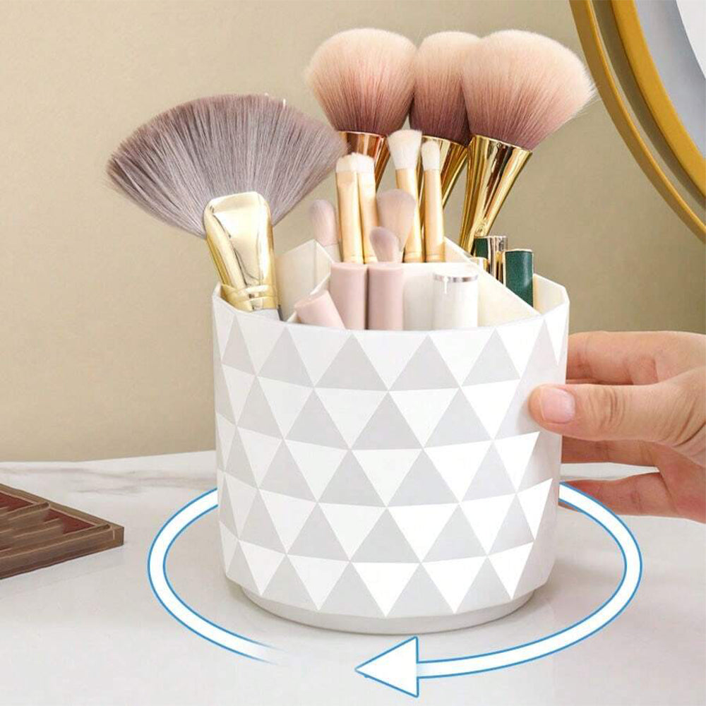 360 Degree Rotating Round Makeup Brush Storage Box With Dustproof Cover