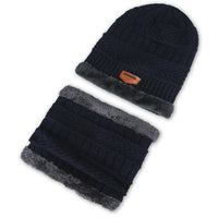 Men's Winter Knit Hat with Fur-Lined Scarf - Warm & Windproof