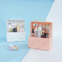 Makeup Storage Organizer Box Holder Portable Handle Fully Open Waterproof Lid Dustproof Drawers