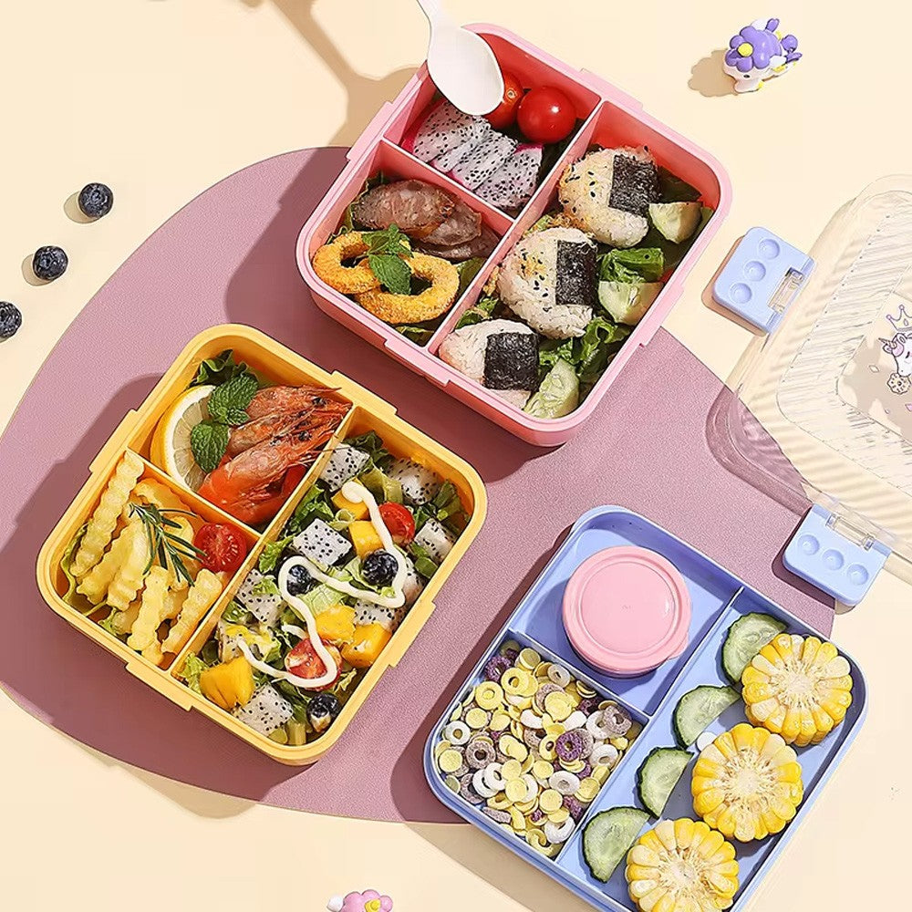 3 Compartments Reusable Plastic Bento Kids cute Lunch Box