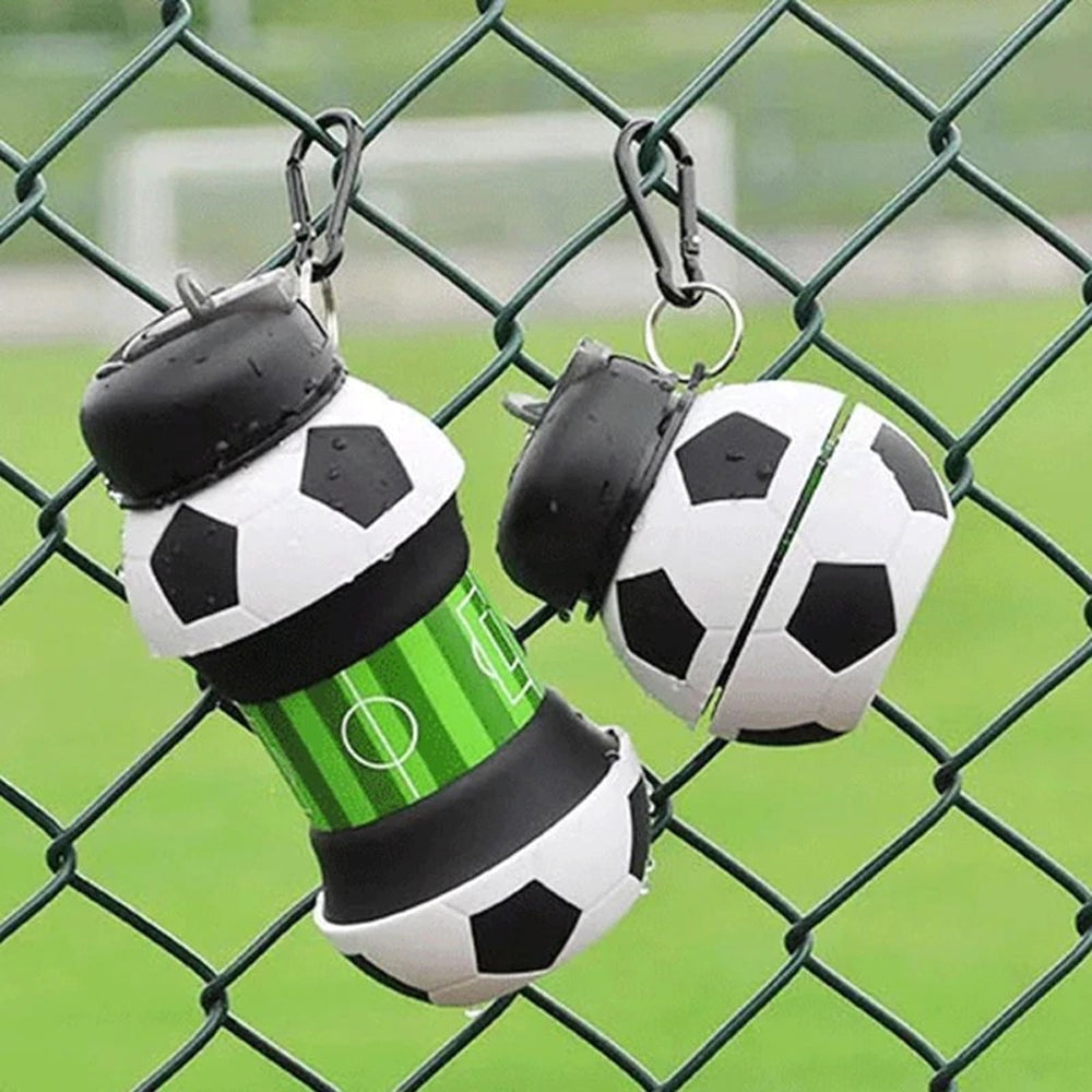 Foldable Football Kids Water Bottles Portable Soccer Ball Shaped Water Bottl Silicone 550 ML