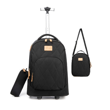 (NET) Black Backpack Trolley Bag 3 Pcs