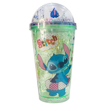 (NET) Stitch Plastic Cup With Straw 450 ML