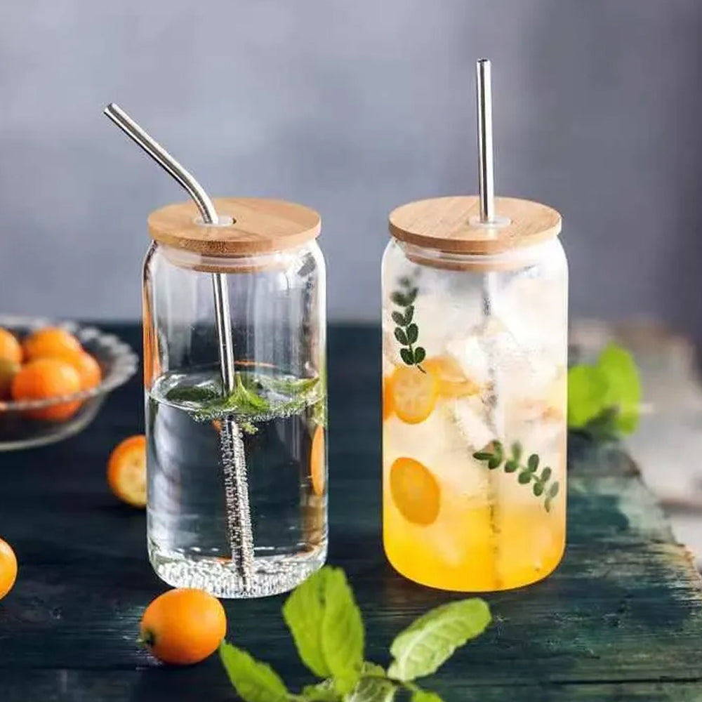 Drinking Glass Cup with Bamboo Lid and Straw 540ml