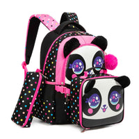 (NET) Black Panda School Backpack With Lunch Box & Pencil Case Set Of 3 Pcs