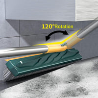 (Net) 2 in 1 Cleaning Floor Scrub Brush Floor Brush Scrubber with Long Handle Grout Brush Scrape V-Shape Stiff Bristles Cleaning Brush with Squeegee 120° Rotating Tile Brush for Bathroom Kitchen