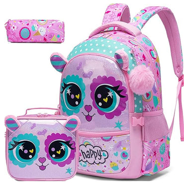 (NET) Rose Cat Backpack With Lunch Box & Pencil Case