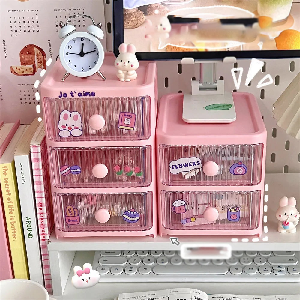 Stackable Boxes Net (net) Storage Box 3 Layers Stackable Desk Organizer