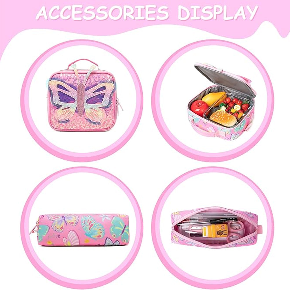 (NET) Butterfly Backpack Trolley Bag 3 Pcs