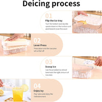 Pressing Ice Lattice Mold, Ice Cube Tray with Lid and Bin, Ice Trays for Freezer with ice scoop storage space for Cocktail Freezer Chilled Drink Refrigerator Storage