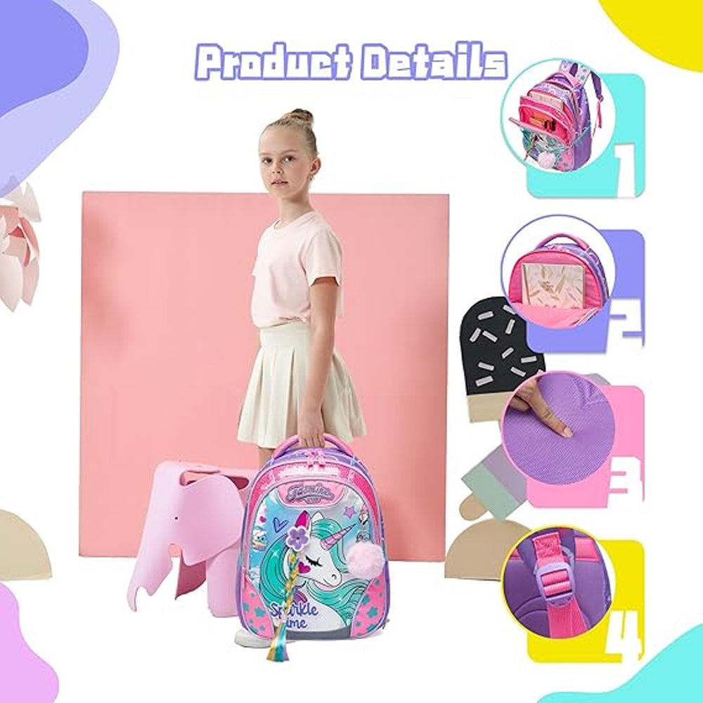 (NET) Unicorn Backpack For Girls Set Of 3 Pcs