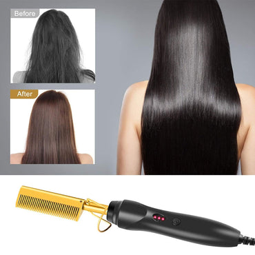 Press Comb for Women, Portable Travel Comb DIY Styler Brush Press Straightening Quick Heating Anti-Scald Copper