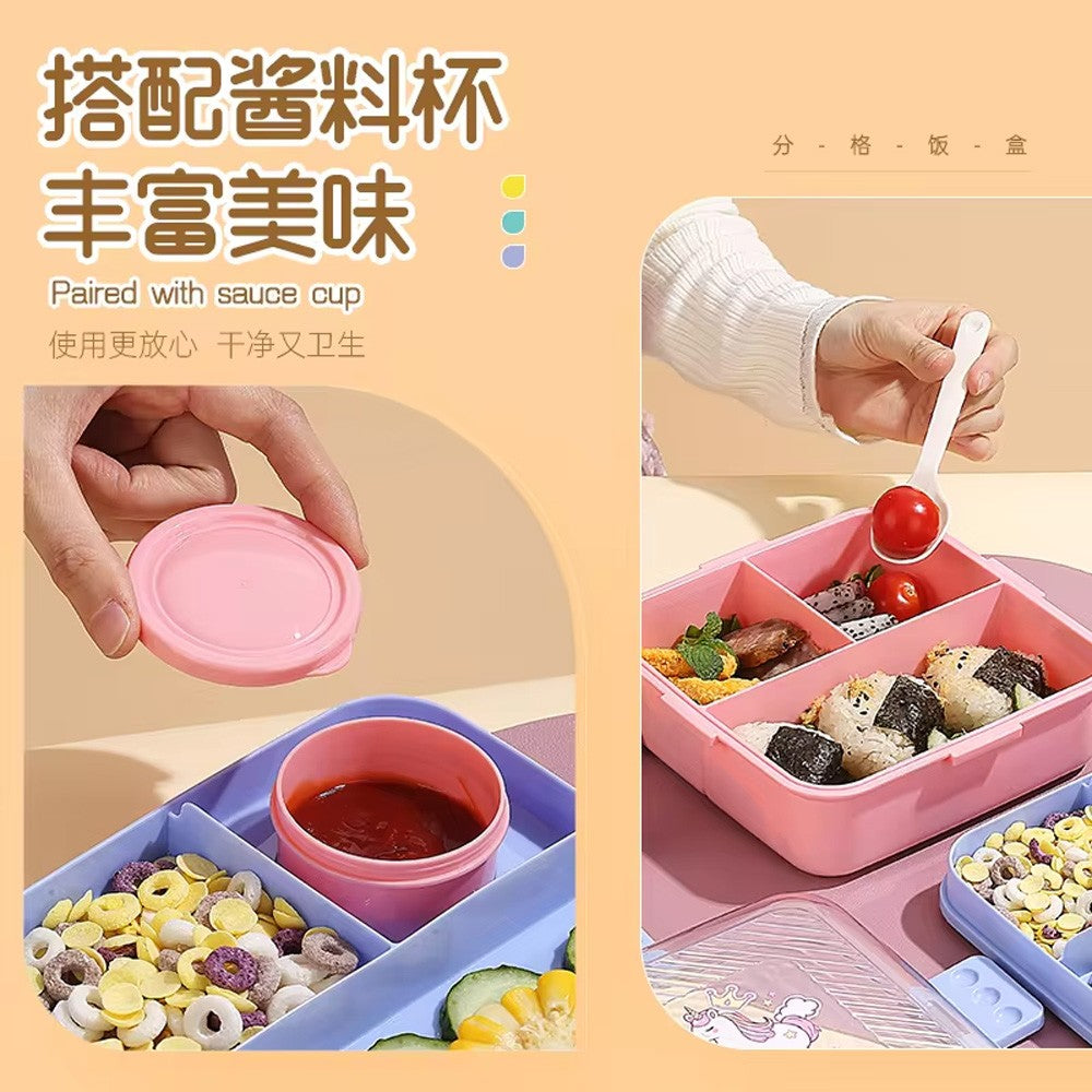 3 Compartments Reusable Plastic Bento Kids cute Lunch Box