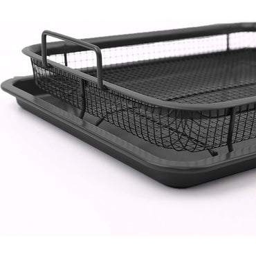 (NET) Non-Stick Air Fry Crisper Basket with Tray, Carbon Steel Crisping Basket for Even Cooking