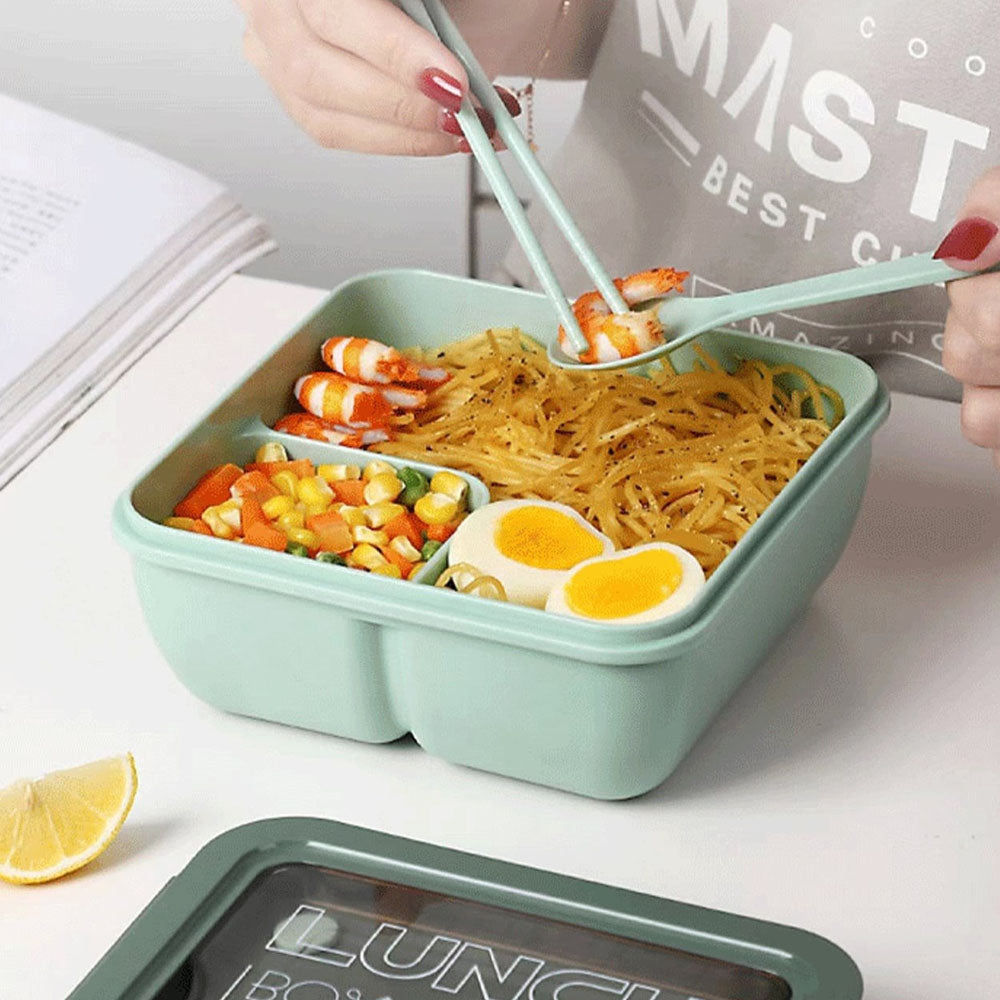 1400ML Compartment Lunch Box Plastic Double Layer Meal Prep Container  Portable Lunch Containers With Utensil Reusable for Office