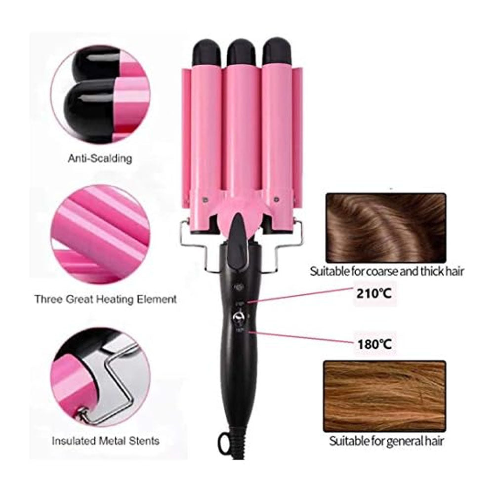 (Net) Curling Iron Hair Wave Curler Temperature Adjustable Three Barrels Hair Iron Hair Waver Iron Ceramic Tourmaline Crimper Hair Iron With Dual Voltage/ XR-8829
