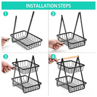 (Net) 2-Tier Countertop Fruit Basket Storage, Kitchen Spice Rack Fruit Basket, Black / 133696 / DZ3369
