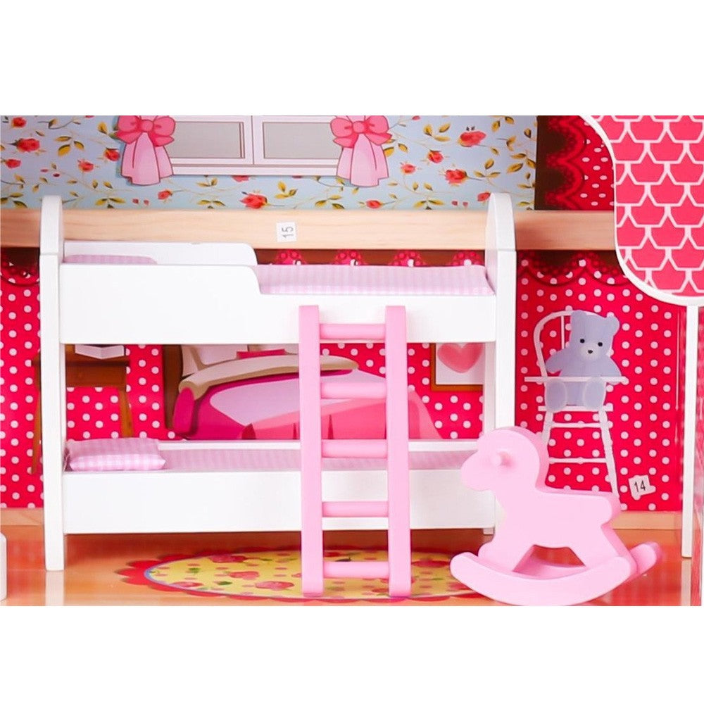 (Net) Wooden Doll House with furniture with Pool and outdoor accessories