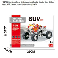 132PCS Kids Steam Screw Nut Construction Alloy Car Building Block Set