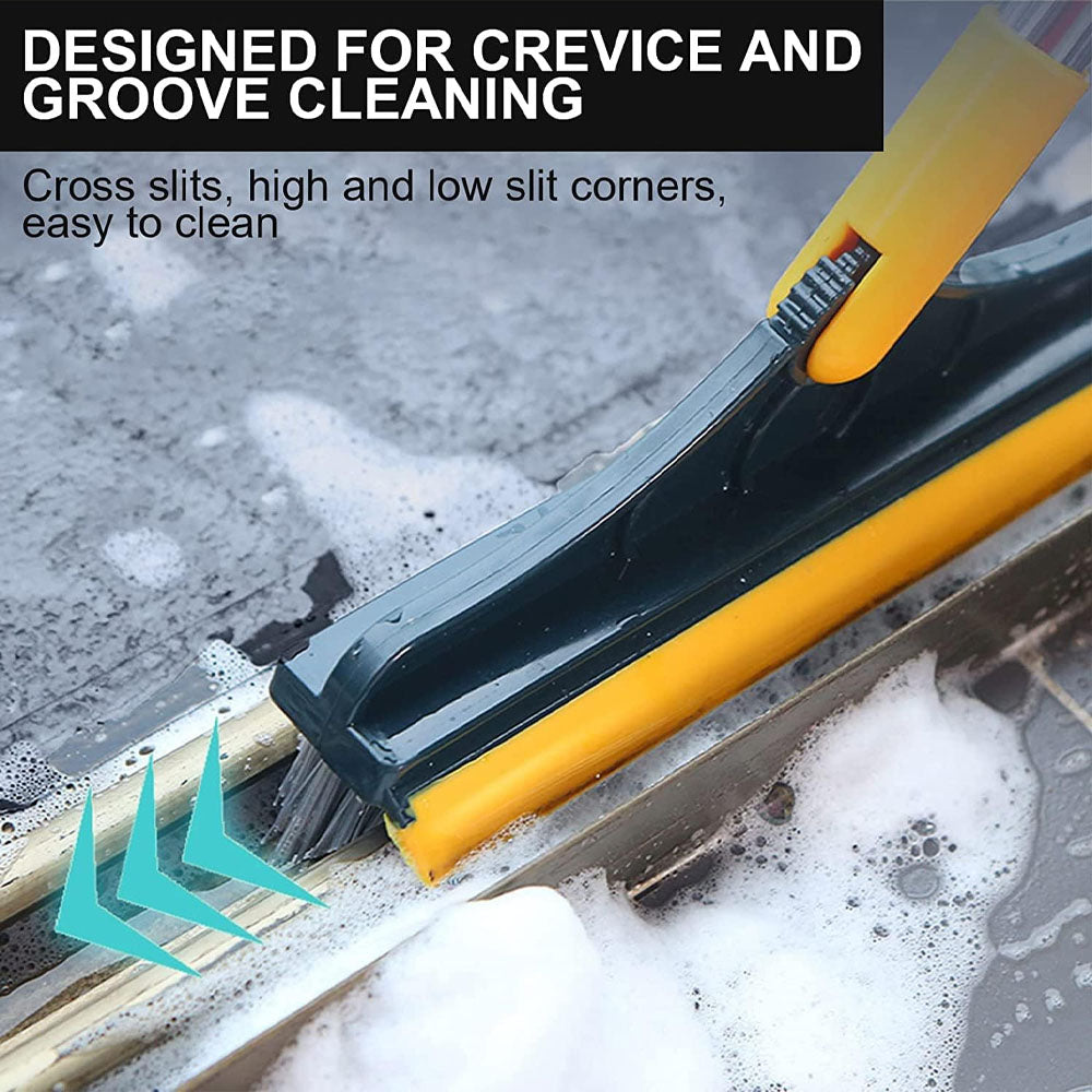 (Net) 2 in 1 Cleaning Floor Scrub Brush Floor Brush Scrubber with Long Handle Grout Brush Scrape V-Shape Stiff Bristles Cleaning Brush with Squeegee 120° Rotating Tile Brush for Bathroom Kitchen