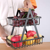 (Net) 2-Tier Countertop Fruit Basket Storage, Kitchen Spice Rack Fruit Basket, Black / 133696 / DZ3369