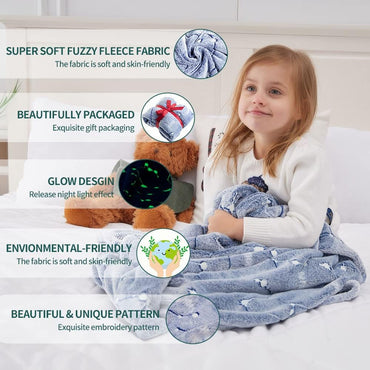 Magic Glow in The Dark Blanket Throw with Star Sky Objects Super Soft Snuggly Fluffy / JN-678