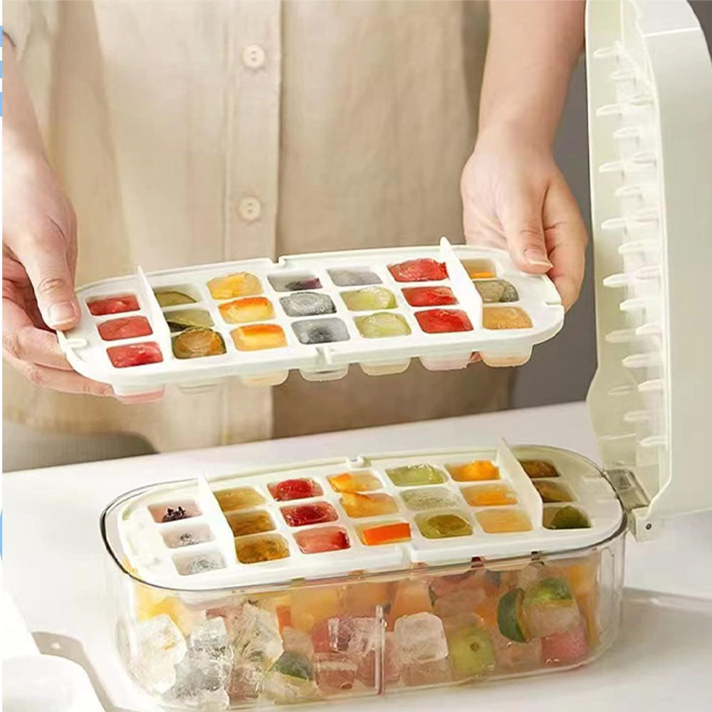 1 Set Ice Cube Tray with Lid and Bin,Plastic Ice Cube Trays for  Freezer,Easy Release & Save Space, 2 Ice Trays with Scoop for Whiskey,  Cocktail