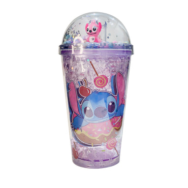 (NET) Stitch Plastic Cup With Straw 450 ML